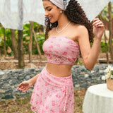 WYWH Conjunto De Top Y Falda Sin Tirantes Bordados Florales Para Mujeres