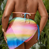 Slayr Conjunto De Bikini De 3 Piezas Con Cuello Halter Y Talla Grande Para Mujer, Color Degradado Para Carnaval