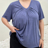 Essnce Plus Size Summer New Blue Short-Sleeved T-Shirt For Making You Look Slimmer