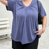 Essnce Plus Size Summer New Blue Short-Sleeved T-Shirt For Making You Look Slimmer