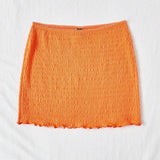 WYWH Falda casual y ajustada para el cuerpo de textura de punto naranja con cintura elastica y borde de onda para vacaciones para mujeres