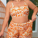 VCAY Conjunto de bikini de talla grande con estampado de ondas de agua para la playa de verano con escote redondo