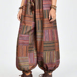 ROMWE Hippie Pantalones A Rayas De Patchwork Y Estampado Floral Con Cintura Elastica Y Punos Elasticos