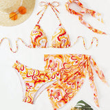 Swim Conjunto De Bikini De Cuello Halter Y Estampado Floral Para Mujeres, 4 Piezas