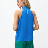 BIZwear Top De Cuello Halter Con Pliegues Solidos Y Cuello Alto Para Mujer