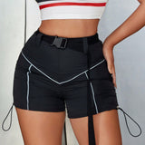 SXY Shorts con cordon de ajuste lateral fruncido y ribete en contraste