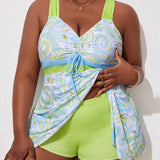 Slayr Conjunto de tankini con estampado paisley, escote fruncido y talla grande para playa o verano