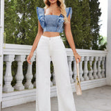 Frenchy Jeans De Pierna Ancha Con Borde Crudo De Color Solido