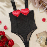 Body cami transparente y sexy para mujer con patron de amor de malla