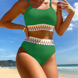 Swim Conjunto de bikini acolchado sin aros de tela bordada con empalme de parches, ideal para verano en la playa