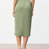 BIZwear Falda plisada verde informal para mujer con abertura alta en el lateral para el verano