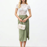 BIZwear Falda plisada verde informal para mujer con abertura alta en el lateral para el verano