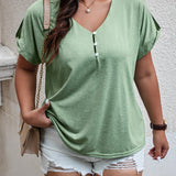 Essnce Plus Size Women'S V-Neck Batwing Short Sleeve T-Shirt