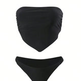 Separado de bikini de bano de primavera caliente para mujer, con estilo a la moda y sin acolchado en la parte superior