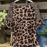 Plus Size Women's Leopard Printed Ruffle Short Sleeve T-Shirt