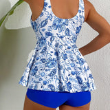 Swim Lushore Conjunto de tankini estampado para mujer con top de tanque estampado aleatorio y tankini de correa, material de compra