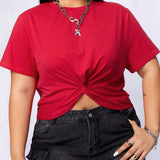 Coolane Women's Plus Size Twist Knot Hem Short Sleeve T-Shirt