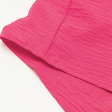 Astylish Bright Pink Plain Half Button Collared Pocket Loose Shorts Romper