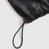 Slayr Pantalones de mujer elegantes negros con material cortaviento tipo abrigos de calle tres-dimensionales con estilo veraniego casual, tela de trabajo con cinturon elastico y apertura recta en la pierna.