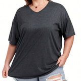 LUNE Plus Size V-Neck Drop Shoulder Loose T-Shirt