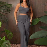 SXY Conjunto De Top Corto Y Pantalones Acampanados Para Mujer Con Ajuste Entallado De Color Solido