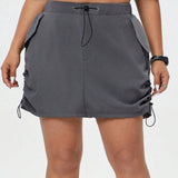 Coolane Plus Size 2024 Y2k Summer Vintage High Waist Drawstring Side Split Skirt