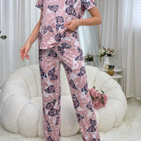 Conjunto De Pijama Holgado Con Impresion De Mariposa