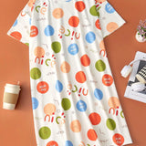 Vestido de dormir casual de verano para mujeres con manga corta y dibujos animados impresos