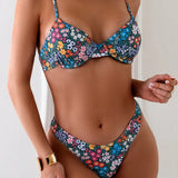 Swim Conjunto De Bikini Con Estampado De Flores Y Aros