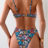 Swim Conjunto De Bikini Con Estampado De Flores Y Aros