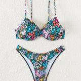 Swim Conjunto De Bikini Con Estampado De Flores Y Aros