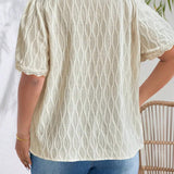 LUNE Plus Size Lace Splice Textured V-Neck Short Sleeve T-Shirt