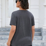 LUNE Plus Size Solid Color Notched Neck T-Shirt