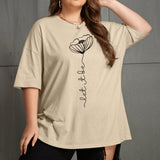 EZwear Plus Size Flower And Letter Print Drop Shoulder T-Shirt