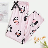 Pantalones De Pijama Para Mujer Con Patron De Panda Lindo Y Decoracion De Lazo