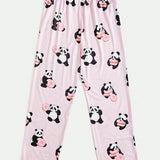 Pantalones De Pijama Para Mujer Con Patron De Panda Lindo Y Decoracion De Lazo