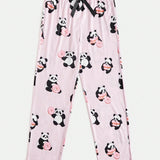 Pantalones De Pijama Para Mujer Con Patron De Panda Lindo Y Decoracion De Lazo