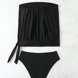 Swim Chicsea Conjunto de tankini para playa de verano para mujeres con top bandeau de unicolor y Bottom triangular