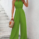 VCAY Women's Off Shoulder Solid Color Fashion Jumpsuit, Perfect For Vacation Travel Outfit