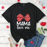 Camiseta de manga corta de cuello redondo para mujer, ultra suelta con estampado de carta del Dia de la Madre y lazo en el frente. Verano, amor de mama