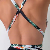 Swim Traje De Bano De Una Sola Pieza Con Cuello Halter En V Profundo De Estilo Floral Para Mujeres De Vacaciones