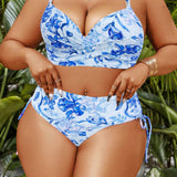 Swim Lushore Conjunto de bikini para mujeres de talla grande con estampado floral y detalle cruzado en la parte delantera para usar en la playa durante el verano