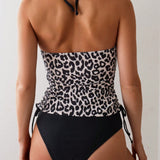 Swim Lushore Tankini De Leopardo Para Mujer Con Diseno De Cuello De Halter, Traje De Bano Para El Verano