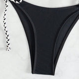 Swim Conjunto de bikini para playa de verano en blanco y negro tejido con decoracion y lazos laterales para mujer