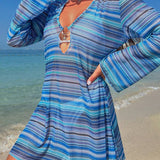 Swim Vcay Vestido kimono De Mujer Con Estampado Aleatorio Para Cubrirse, Para Verano, Playa Y Vacaciones