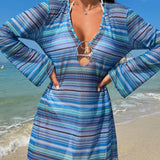 Swim Vcay Vestido kimono De Mujer Con Estampado Aleatorio Para Cubrirse, Para Verano, Playa Y Vacaciones