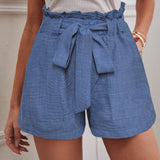 Essnce Shorts de cintura de bolsa de papel de unicolor con cinturon y bolsillos, perfectos para vacaciones y tiempo libre