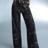 Forever 21 Jeans Vintage De Cintura Baja Con Pierna Ancha Y Efecto Tie-dye En Blanco Y Negro