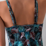 Swim Lushore Conjunto de Tankini tropical con estampado de parches y cuello en V calado