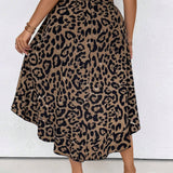 Clasi Plus Size Women's Leopard Print High-Low Hem Midi Skirt